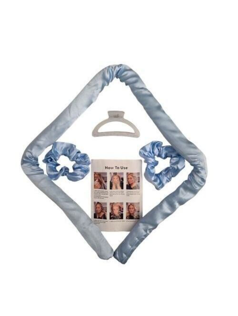 Heatless Hair Curler Roller Set Scrunchies Hair Clip Light Blue No Heat NEW